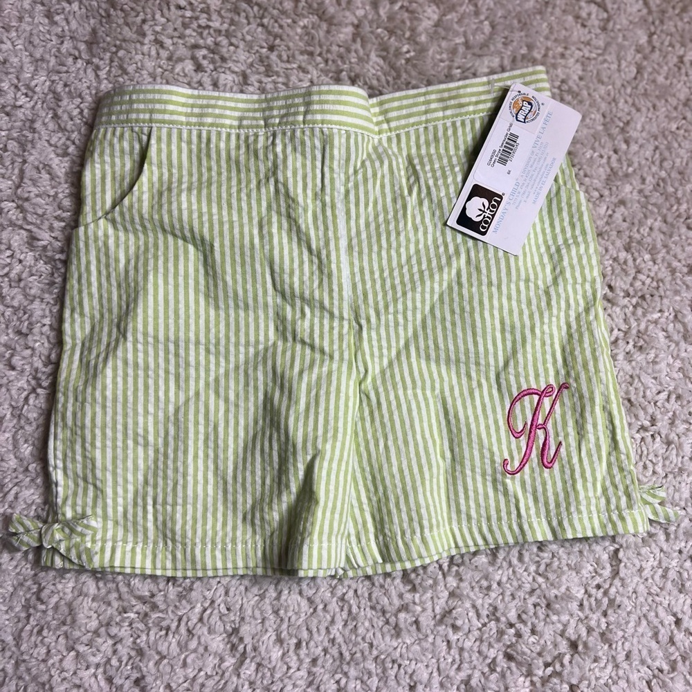 MONDAYS CHILD GIRLS SEERSUCKER SHORTS WITH INITIAL K MONOGRAM SZ 6X NWT - Picture 3 of 13